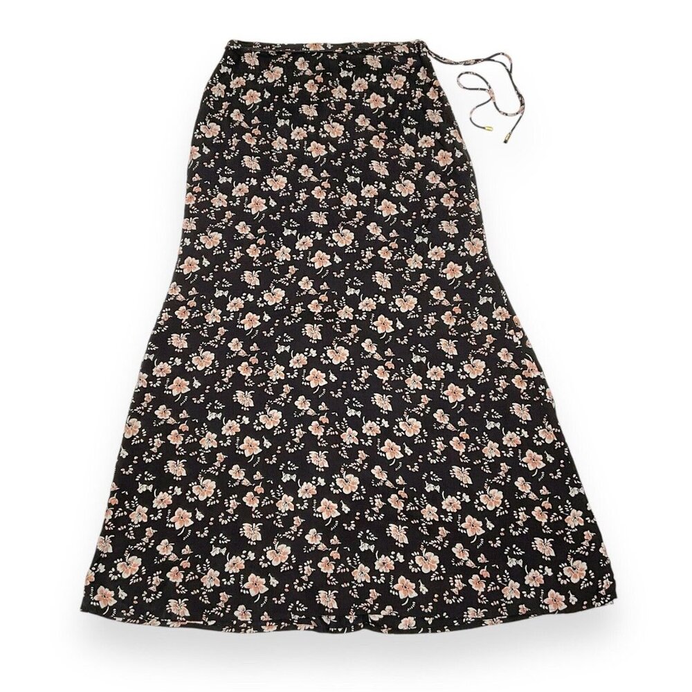 Free People Women's Black Floral Maxi Side Slit Skirt Size 6 Summer B4HP NO TAGS